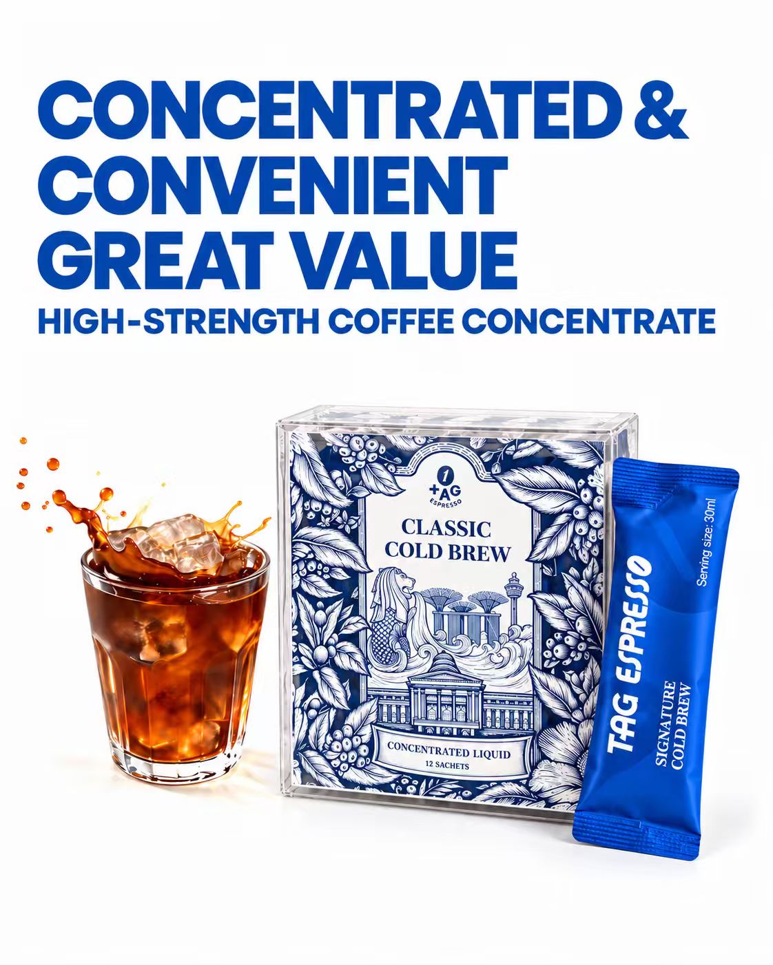 [Pre-Order] TAG Espresso Classic Cold Brew Coffee Concentrate - Signature Liquid Coffee, Cream & Chocolate Flavour (12 x 30ml Sachets)