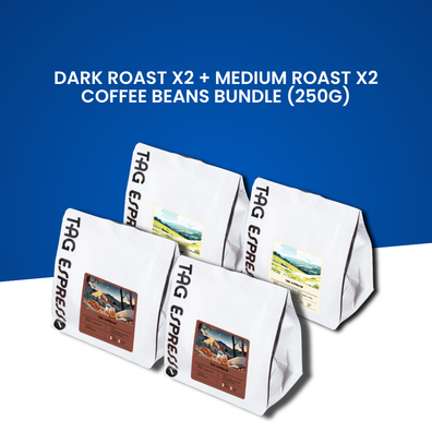 TAG Espresso Seasonal Blend Medium Roast & Dark Roast Arabica Coffee Beans 2 + 2 Bundle (250g)