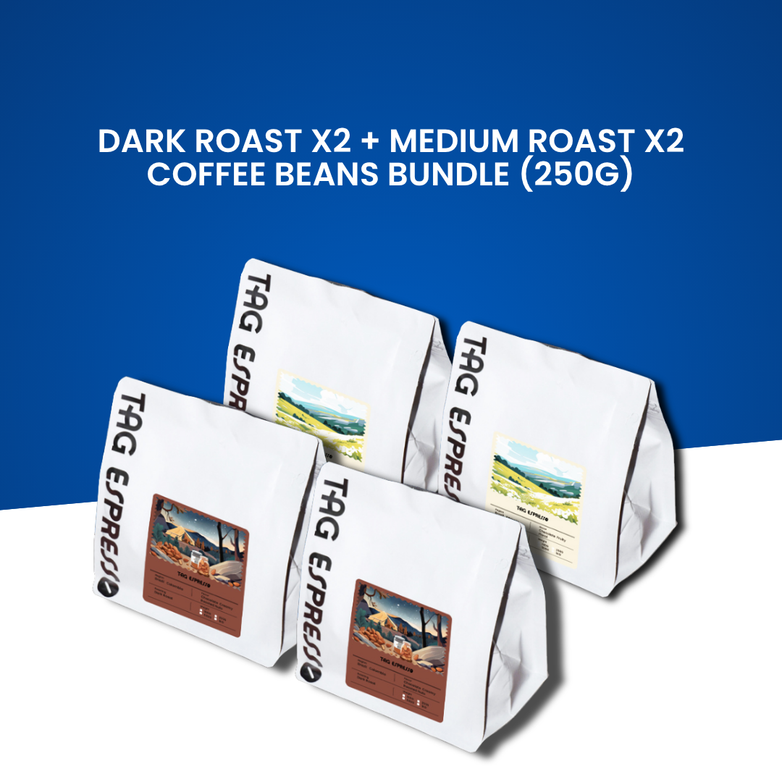 TAG Espresso Seasonal Blend Medium Roast & Dark Roast Arabica Coffee Beans 2 + 2 Bundle (250g)
