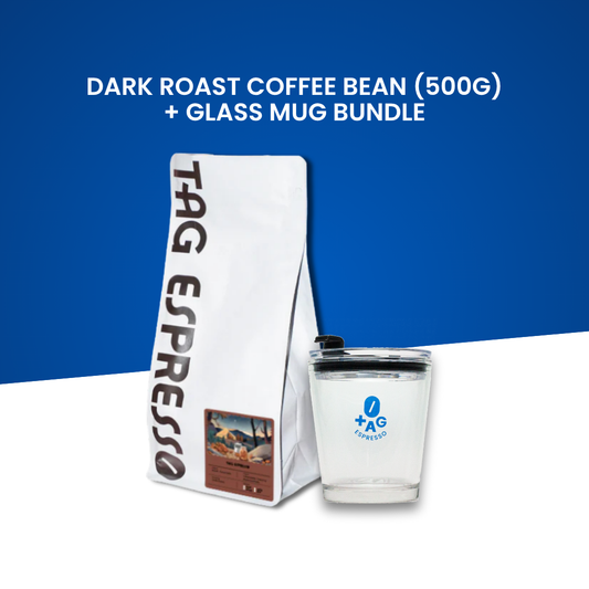 TAG Espresso Seasonal Blend Dark Roast Arabica Coffee Beans 500g with Glass Mug Gift Set