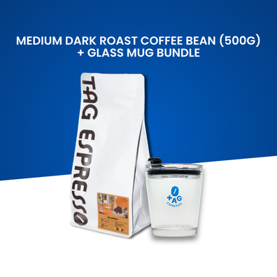 TAG Espresso Seasonal Blend Medium-Dark Roast Arabica Coffee Beans 500g with Glass Mug Gift Set