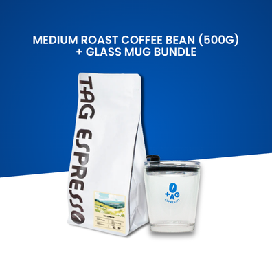 TAG Espresso Seasonal Blend Medium Roast Arabica Coffee Beans 500g with Glass Mug Gift Set