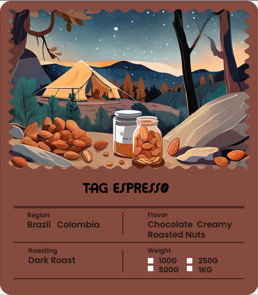 TAG Espresso Seasonal Blend Dark Roast Arabica Coffee Beans 500g with Glass Mug Gift Set