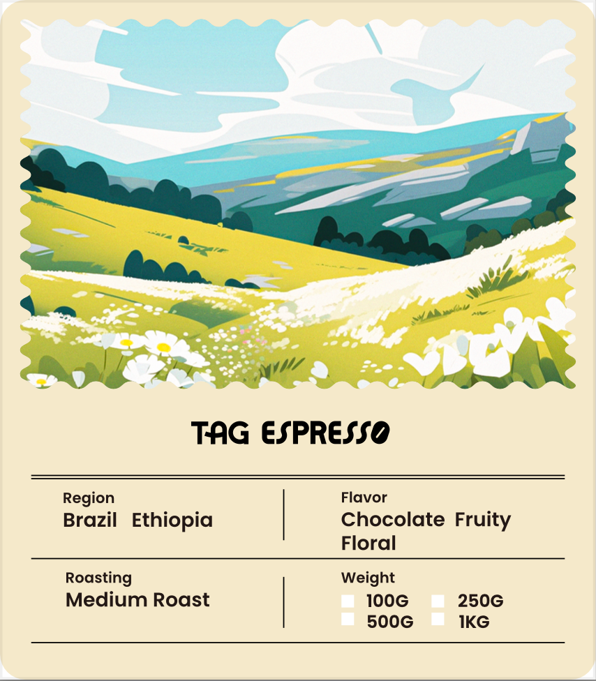 TAG Espresso Seasonal Blend Medium Roast Arabica Coffee Beans 500g with Glass Mug Gift Set